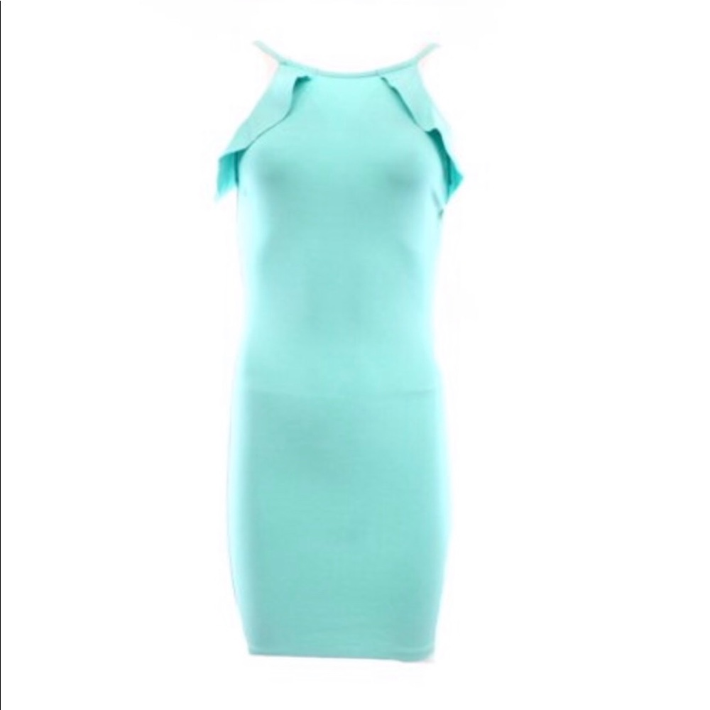 “Bar lll” mint body con halter dress